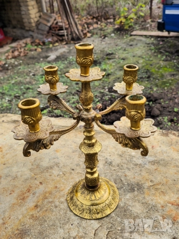 Масивен Бронзов Свещник Петица, снимка 8 - Декорация за дома - 52327276