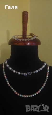 Часовник-бижу с перли и бижута с перли и естествени камъни , снимка 2 - Дамски - 51429222