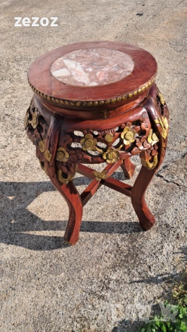 Махагонова масичка с мрамор, снимка 5 - Маси - 53185471