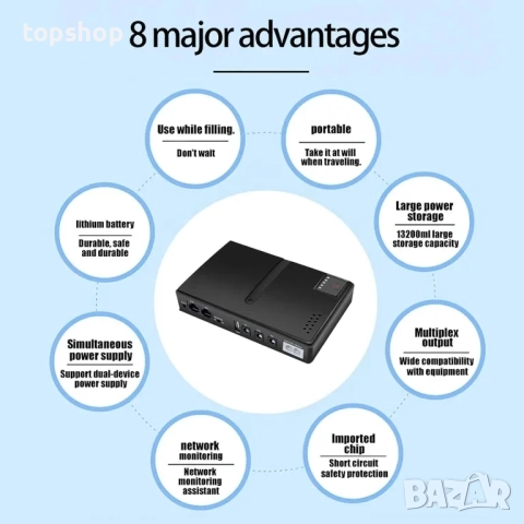 НОВО, ТЕСТВАНО UPS захранване, DC1036P 36W 10400mAh непрекъсваемо с 6 изхода, USB 5V DC 5V 9V 12V..., снимка 6 - Друга електроника - 51595294