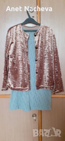 Комплект сива Дантела рокля-туника и блуза бежова с дълъг ръкав, плюшена, снимка 1 - Рокли - 33959690