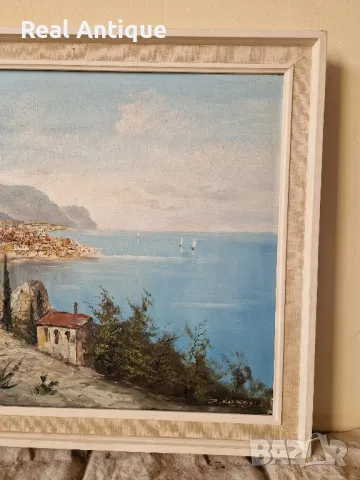 Чудесна антикварна авторска майсторска картина масло върху платно , снимка 4 - Антикварни и старинни предмети - 50304357