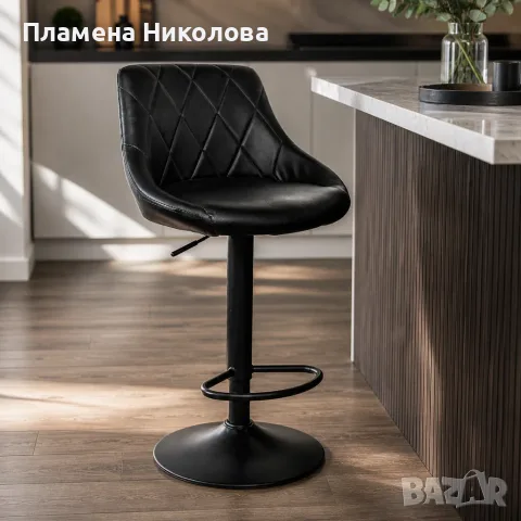 Бар стол с регулираща височина, PU кожа, 360° въртене, метална основа с поставка за крака, до 120кг,, снимка 3 - Столове - 56224886