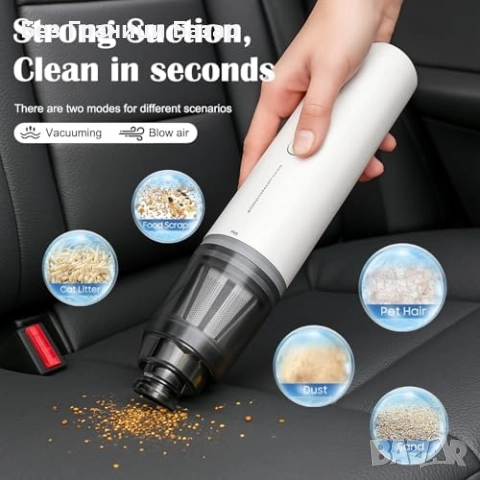 Нова Мини прахосмукачка за автомобил и дом, мощно засмукване, без кабели, снимка 3 - Прахосмукачки - 52261269