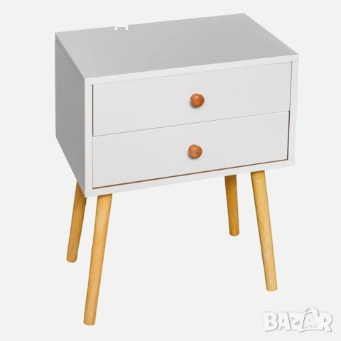 Бяло нощно шкафче с 2 чекмеджета, снимка 2 - Шкафове - 53694034