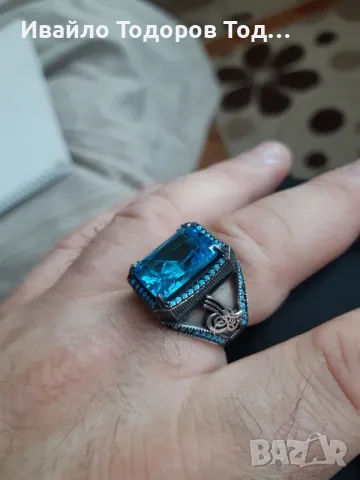 Мъжки бутиков сребърен пръстен с огромен аквамарин, снимка 16 - Пръстени - 48031562