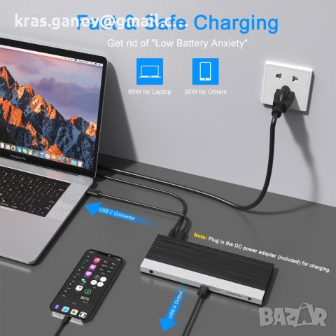 WAVLINK USB-C докинг станция с троен дисплей с 65 W зареждане, снимка 8 - Други - 40762820