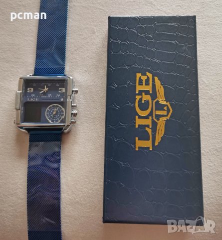 LIGE Silver Blue 8925 Луксозен мъжки кварцов часовник с метална верижка, снимка 3 - Мъжки - 44398393