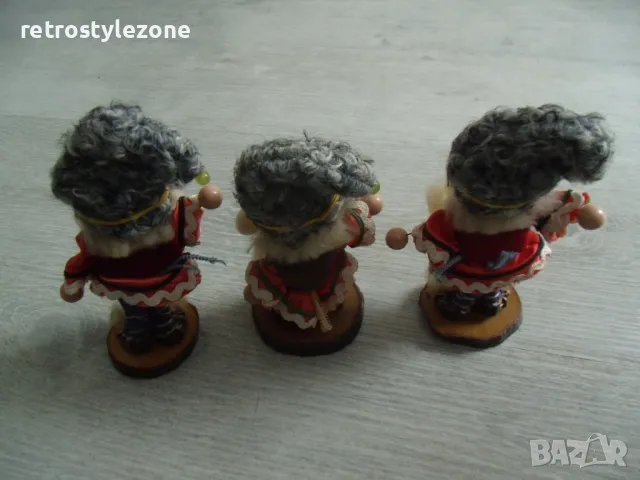 № 7885 три стари фигури / кукли   - височина 15 см- дърво , текстил - ръчна изработка- соц. период, снимка 3 - Други ценни предмети - 49152028