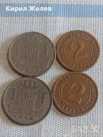 Четири монети 1 франк 1942/46г. Белгия / 2 райхспфенинга 1924г. Германия 31465