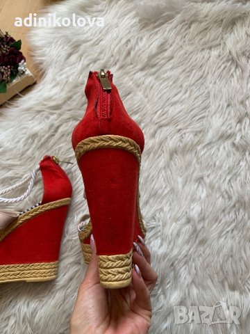 Червени сандали на платформа, снимка 3 - Сандали - 41520260