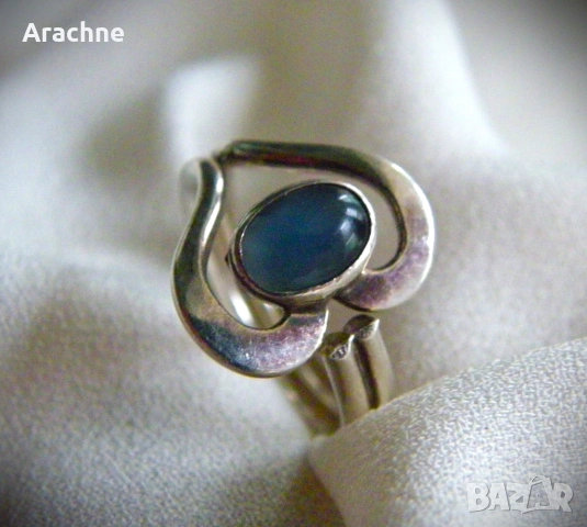 Сребърен пръстен с аквамарин в "сърце", снимка 7 - Пръстени - 49324474