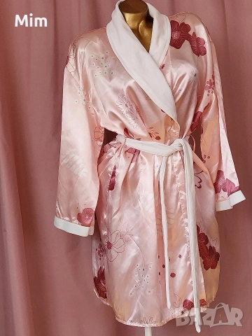 L/XL Сатенен розов халат на цветя , снимка 3 - Нощници - 53842950