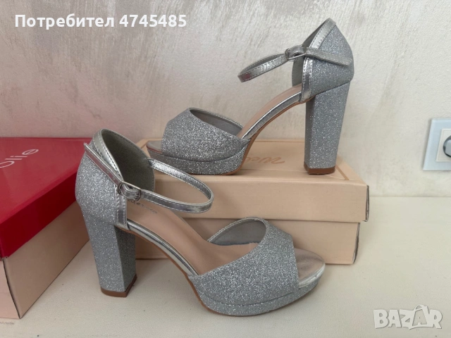 Обувки с ток (сребристи), снимка 3 - Дамски обувки на ток - 53585083