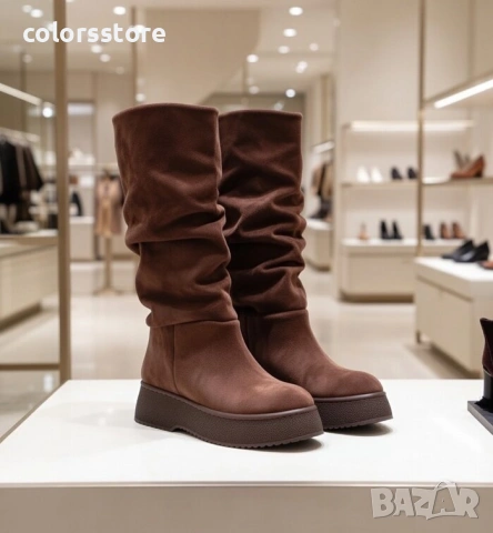 Равни ботуши - кафяв велур - MKR18

, снимка 2 - Дамски ботуши - 36371722