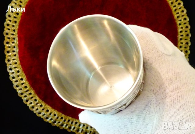 Бокал,халба от калай с ловна картина шедьовър,авторска, снимка 11 - Антикварни и старинни предмети - 41693347