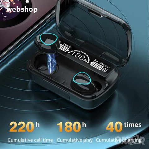 Безжични слушалки TWS M10, с микрофон, цифров дисплей, Bluetooth 5.1, водоустойчиви IPX7, черни, снимка 6 - Bluetooth слушалки - 41182211