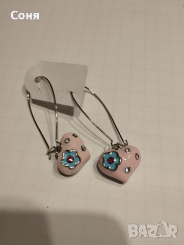 Обици, обеци розови сърца  с камъни, снимка 4 - Обеци - 40315259