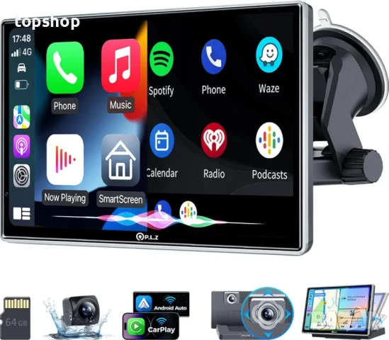 PLZ 7" автомобилна уредба за кола с тъчскрйн, Bluetooth, FM трансмитер, 2.5K ДВР задна камера
