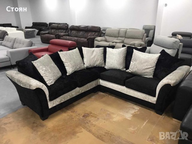 ПРОМОЦИЯ!!! Нов Ъглов диван от плат цвят - черно и сиво, материал плюш, снимка 4 - Дивани и мека мебел - 39687922