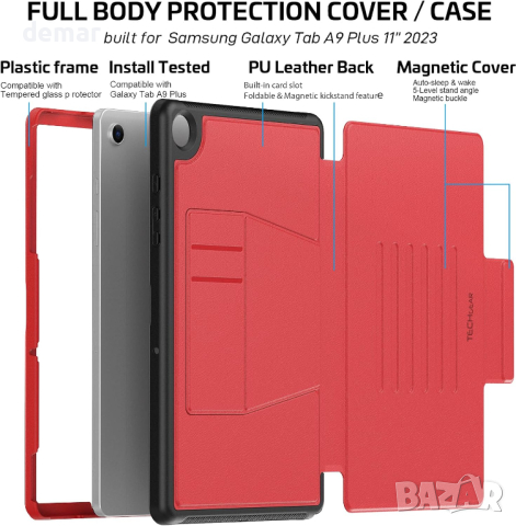 TECHGEAR Enduro Магнитен калъф за Samsung Galaxy Tab A9 Plus 11" (SM-X210 / SM-X215), червен, снимка 7 - Калъфи, кейсове - 44559007