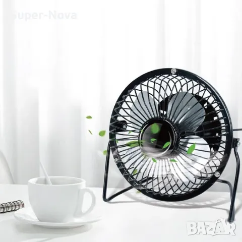 Метален настолен USB вентилатор Охладител – Черен, 13 см, Компактен и стилен, снимка 1