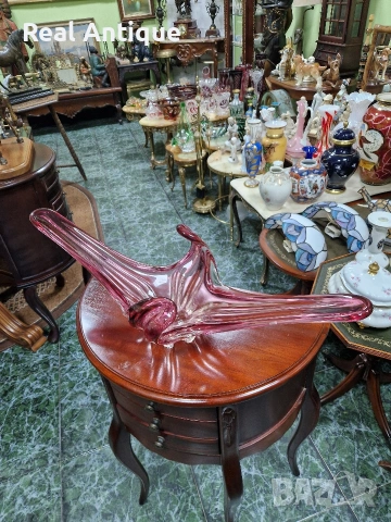 Уникална огромна италианска кристална купа фруктиера жардиера Мурано 