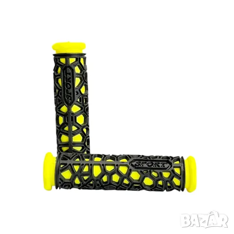 Черно жълти гумени дръжки за велосипед 130 mm