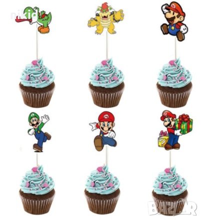 3 вид 24 бр Супер Марио Super Mario прави топер топери клечки за мъфини декорация и украса