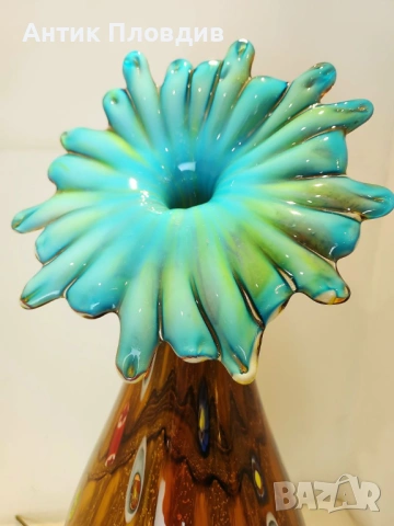 Ръчно изработена стъклена ваза „Милефиори“, снимка 4 - Декорация за дома - 53382324