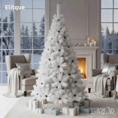 Коледна Снежно бяла или зелена елха с шишарки + пласмасова стойка  ТОП ПРЕДЛОЖЕНИЕ, снимка 5 - Други стоки за дома - 52905281