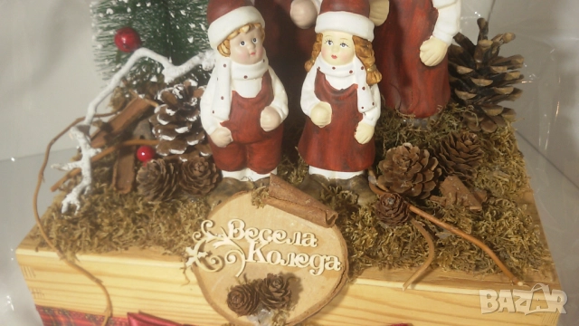 Коледна подаръчна декорация с дървена кутия в целофан, снимка 5 - Декорация за дома - 51708407