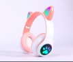Котешки детски слушалки, Безжични, LED цветни светлини / Цвят: черен, син, розов, лилав, зелен , снимка 1