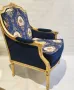 Класическо кресло с позлатена рамка и кралскосиня дамаска, снимка 9