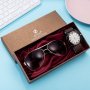 Мъжки подаръчен комплект, красиво опакован ръчен часовник и комплект слънчеви очила 2 в 1, снимка 1 - Бижутерийни комплекти - 44373505