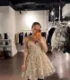 Къса официална рокля с бродерия и перли, снимка 2