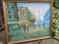 Стара картина,Париж,български художник,масло на платно , снимка 3