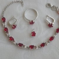 Сребърен комплект с червени камъни, снимка 7 - Бижутерийни комплекти - 39463231