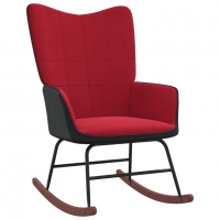 Люлеещ стол с табуретка, виненочервен, кадифе и PVC, снимка 5 - Столове - 36084076