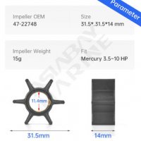 ВОДНА ПОМПА ИМПЕЛЕР  за Mercury Mariner 3,5 / 3,9 / 5 / 6 к.с 47-22748 вал 11.4 Н 14  Д 31.5, снимка 3 - Воден транспорт - 40204068