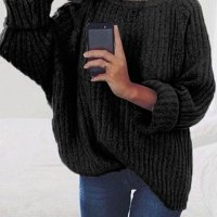 Дамски голям пуловер с навити дълги ръкави и обло деколте, 7цвята , снимка 5 - Блузи с дълъг ръкав и пуловери - 42469277