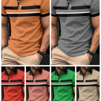 Мъжка поло риза с контрастна яка и райе, 6цвята , снимка 1 - Ризи - 44760716