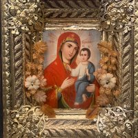 Руска домашна празнична икона Тихвинская чудотворна богородица от 19-ти век, снимка 3 - Колекции - 39685827