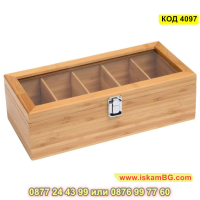 Дървена кутия за чай с 5 отделения, изработена от бамбук - КОД 4097, снимка 4 - Органайзери - 44714607