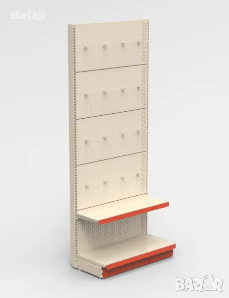 Крайстенен стелаж с перфориран гръб за закачане на куки и рафт, снимка 1