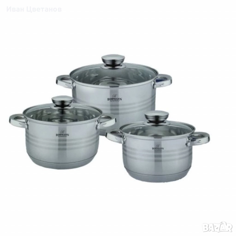 Комплект тенджери от неръждаема стомана Bohmann, Класика и удобство за всяка кухня (6 части), снимка 1