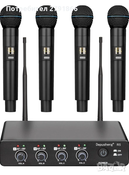 Depusheng R4 Караоке Безжични Микрофони Професионална 4-канална система нова, снимка 1