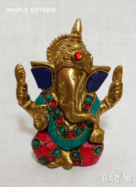 Ганеша статуя от месинг с естествен корал , снимка 1