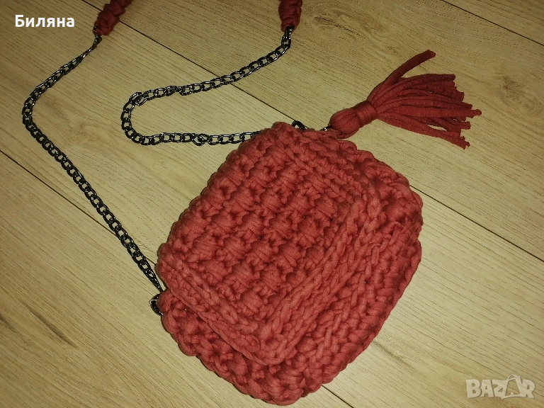 Нова ръчно плетена чанта бордо, снимка 1