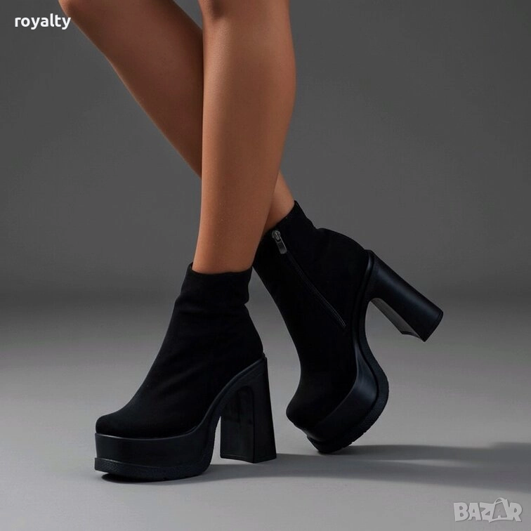 Боти на ток - черен велур, снимка 1